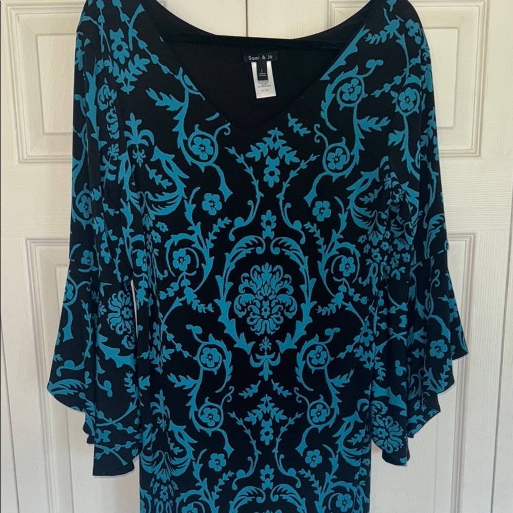 Sami & Jo reversible Black and teal  Floral Long Sleeve Dress - Picture 2 of 11